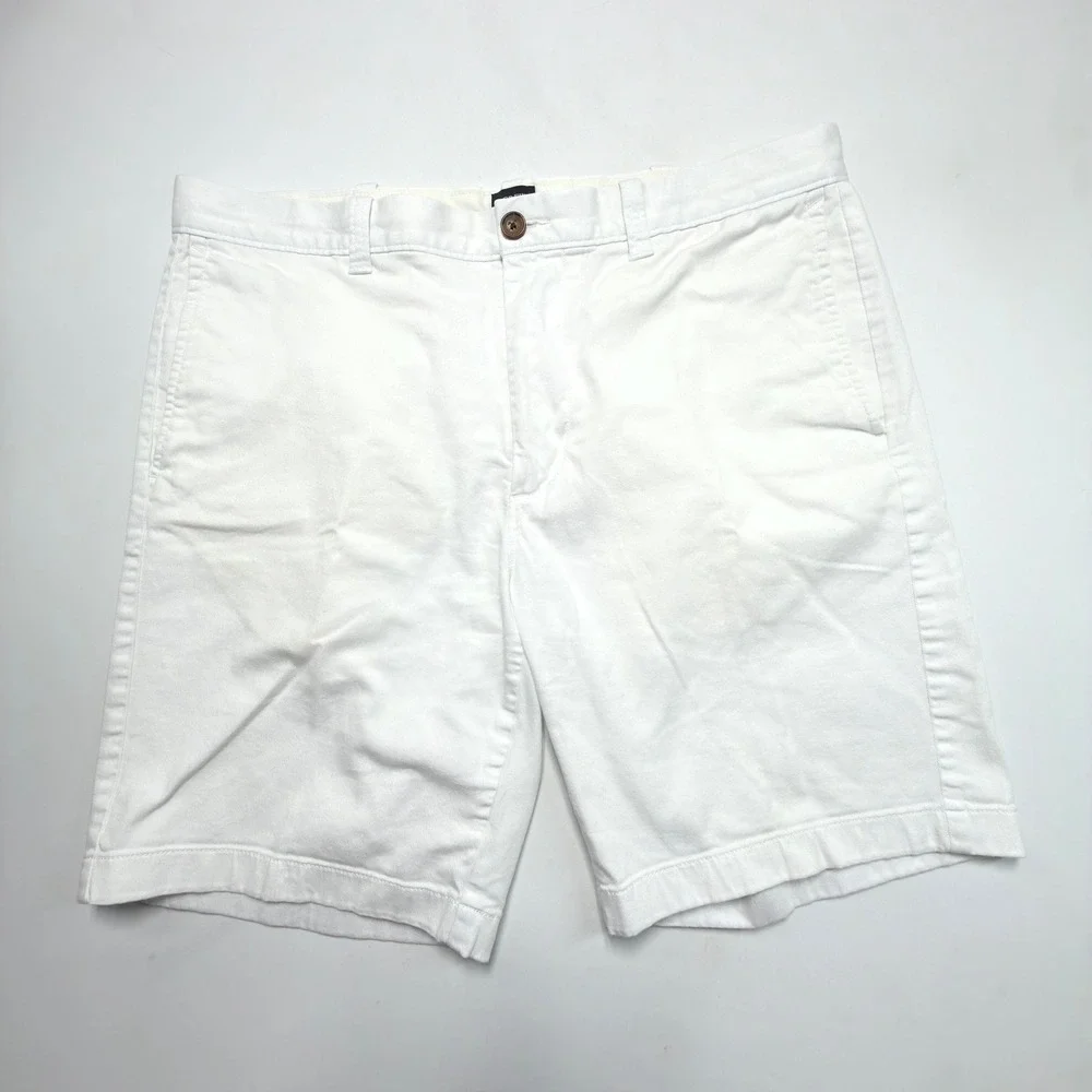 J Crew Chino Shorts Mens 35 White 9 Inch Inseam Classic‎ Flat Front Casual